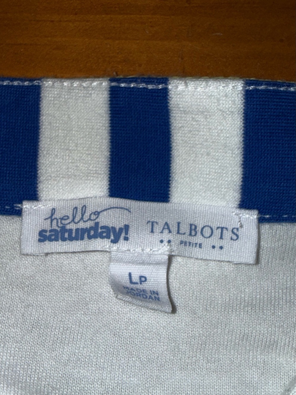 Talbots Nautical Tie 3/4 Sleeve Top Sz LP Blue White Yellow Strip Beach Resort - Picture 5 of 7